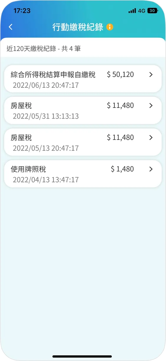 步驟六：點選繳稅紀錄可查詢近120天內繳稅紀錄