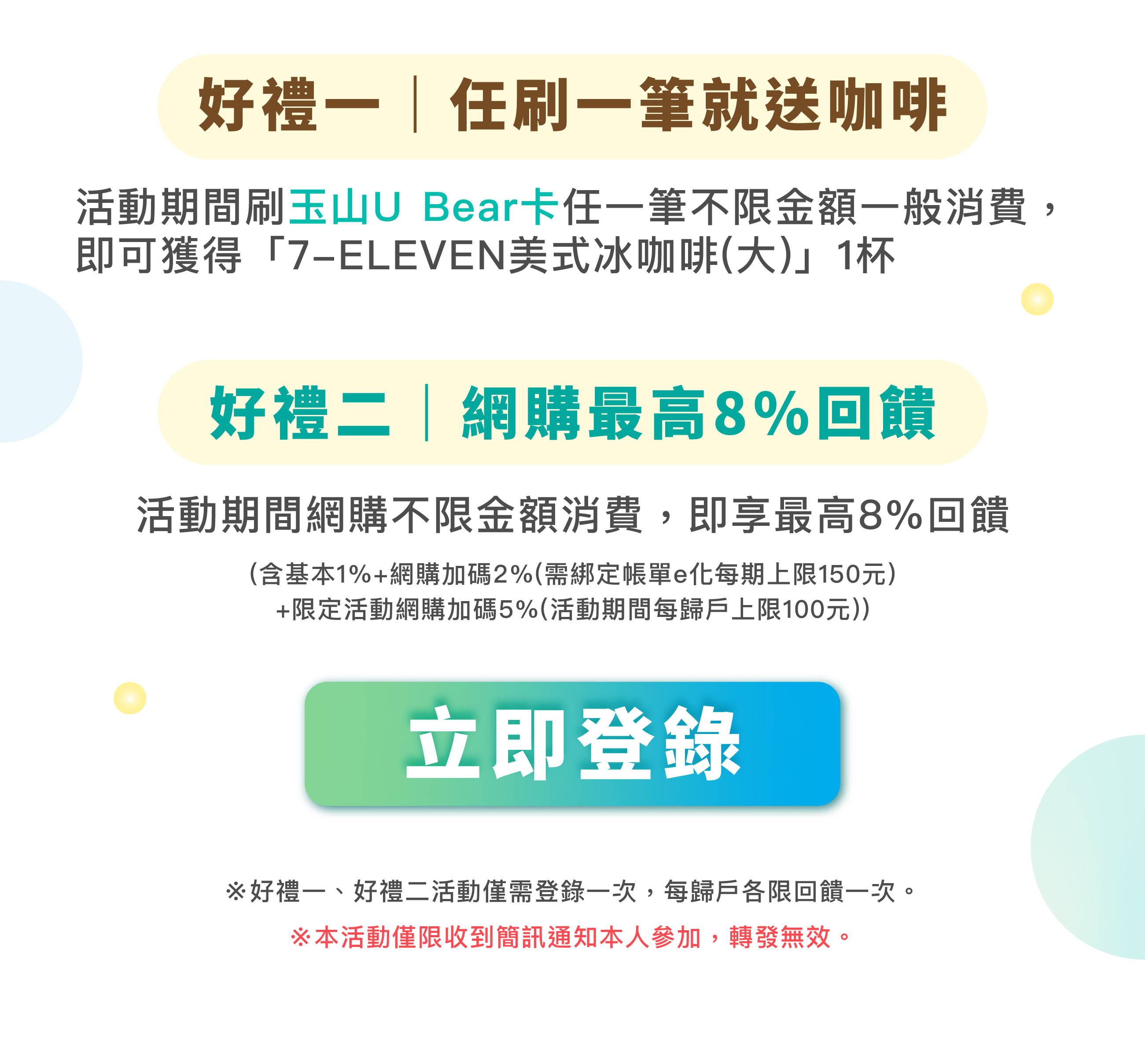任刷一筆就送咖啡，網購最高 8% 回饋