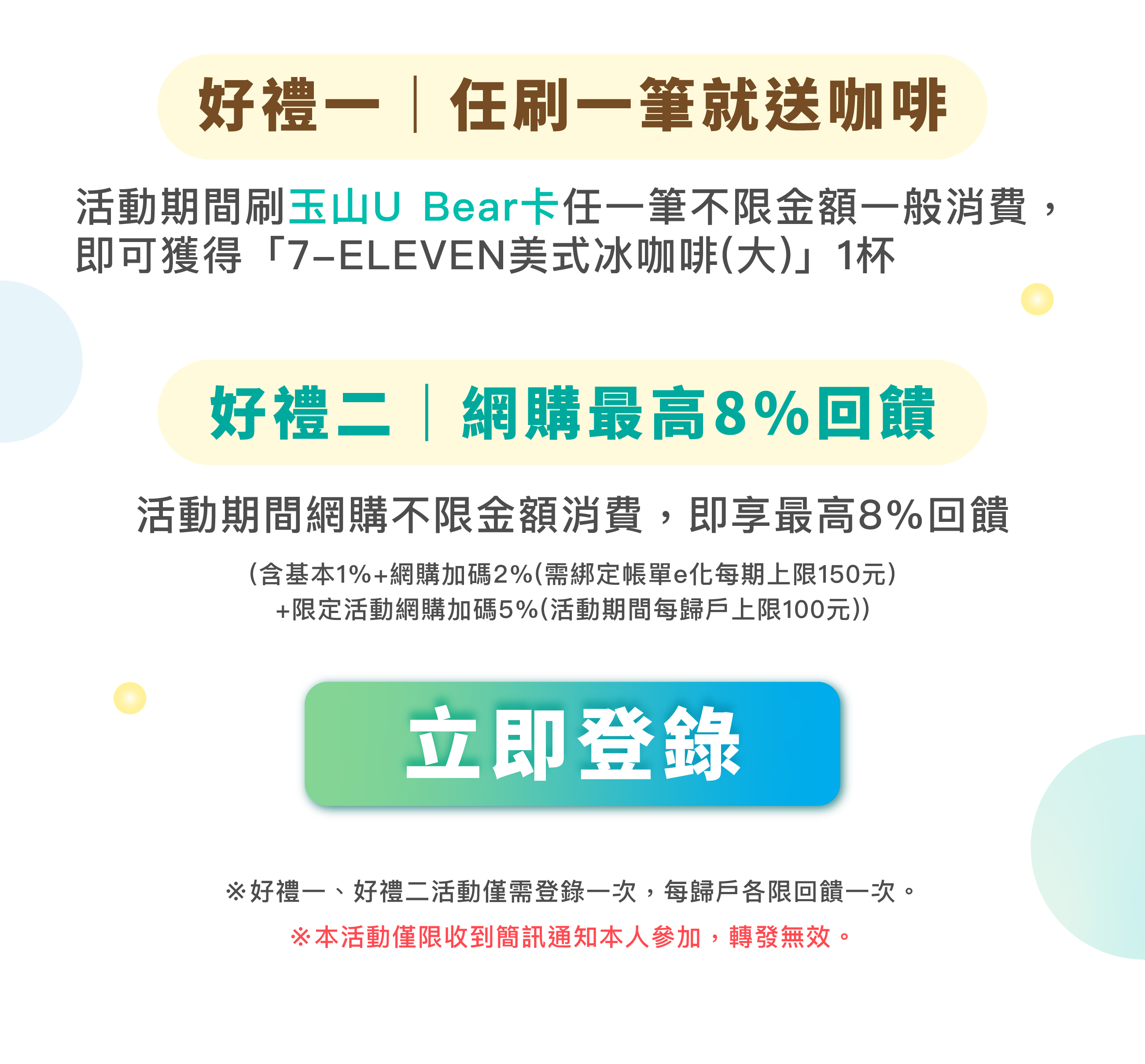 任刷一筆就送咖啡，網購最高 8% 回饋